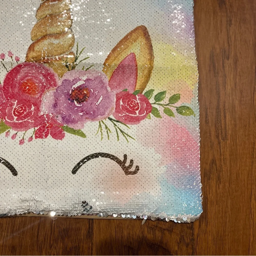 Unicorn Sequin Pillowcase Pillow Cover 16” X 16” Zipper Closure